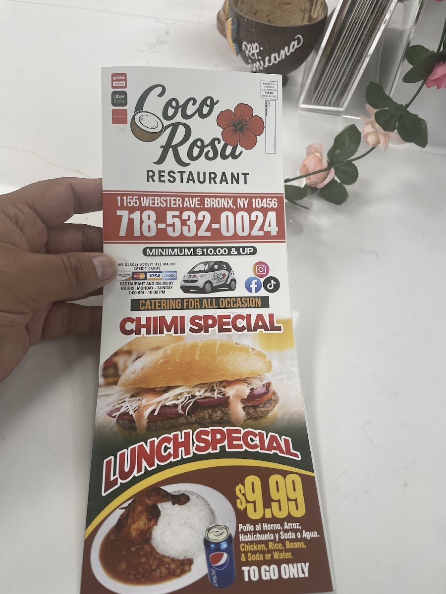 Coco Rosa Restaurant Menu - Image 1